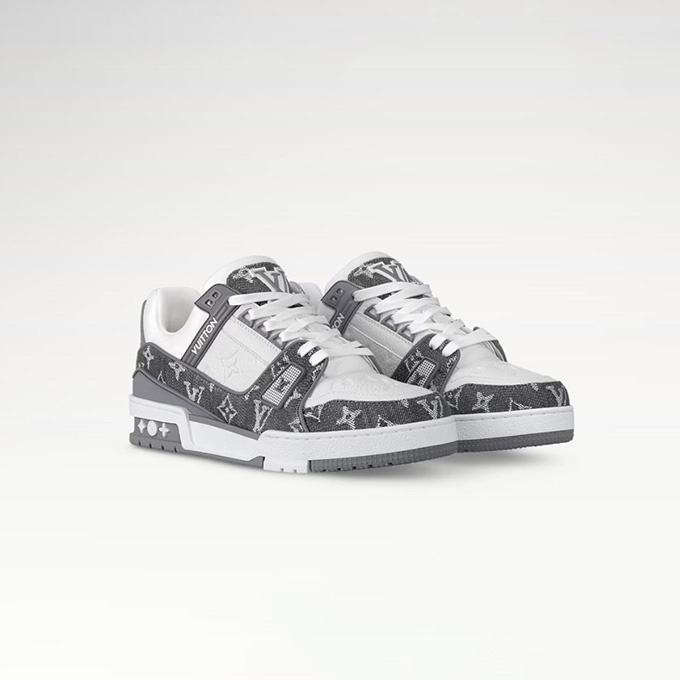 lv louis vuitton trainer grey monogram denim sneaker